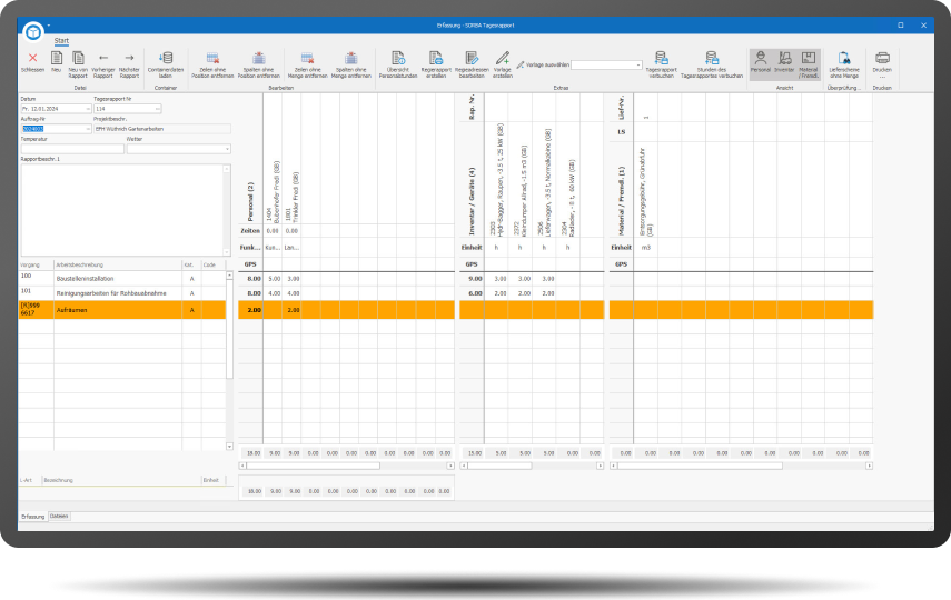 Tagesrapport Detail Erfassung Mockup