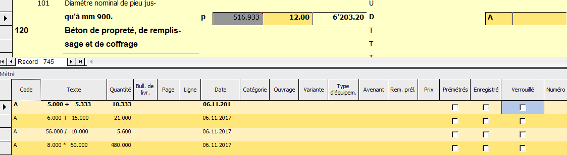 Screenshot logiciel métrés détaillés