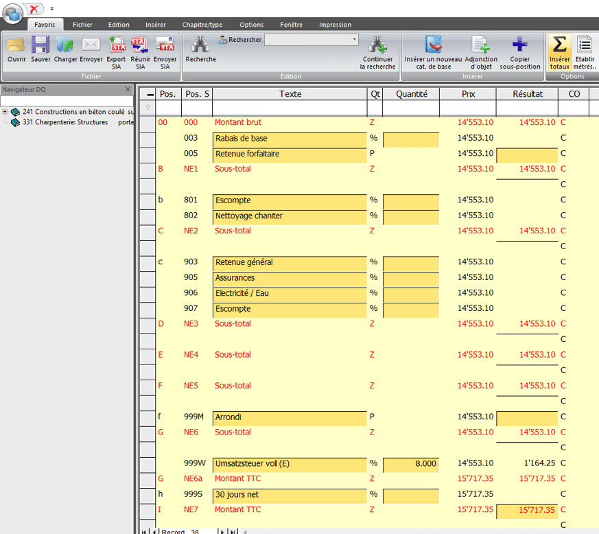 Screenshot logiciel factures acomptes et finales