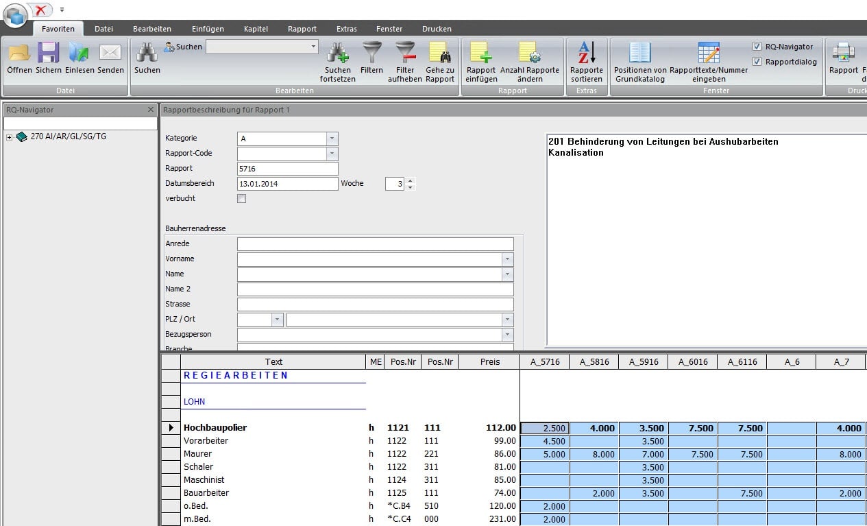 Screenshot Software Regiearbeiten