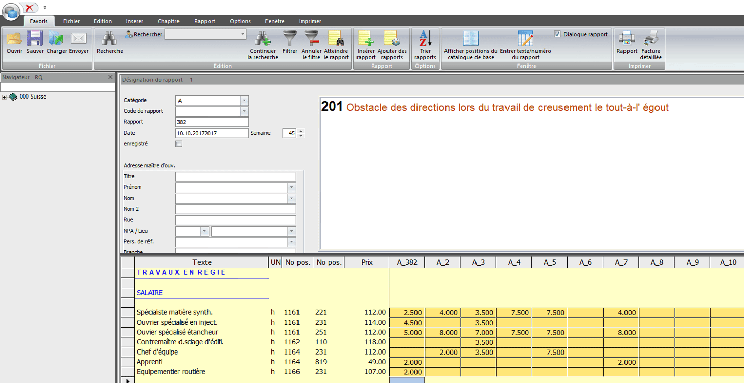Screenshot Software données de régie