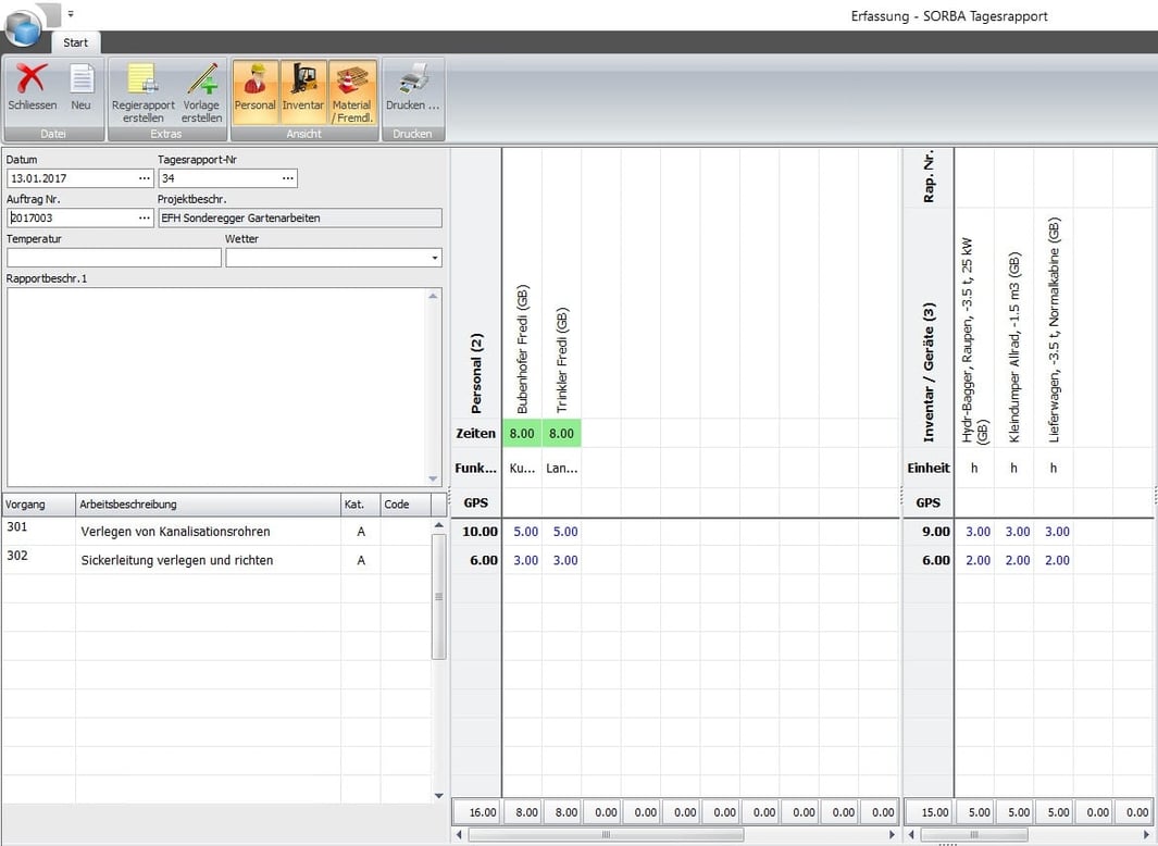 Screenshot Software Regiearbeiten Rapportierung