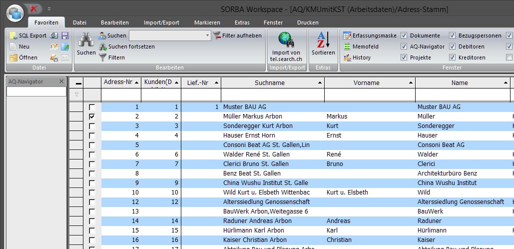 Screenshot Adressverwaltung SORBA