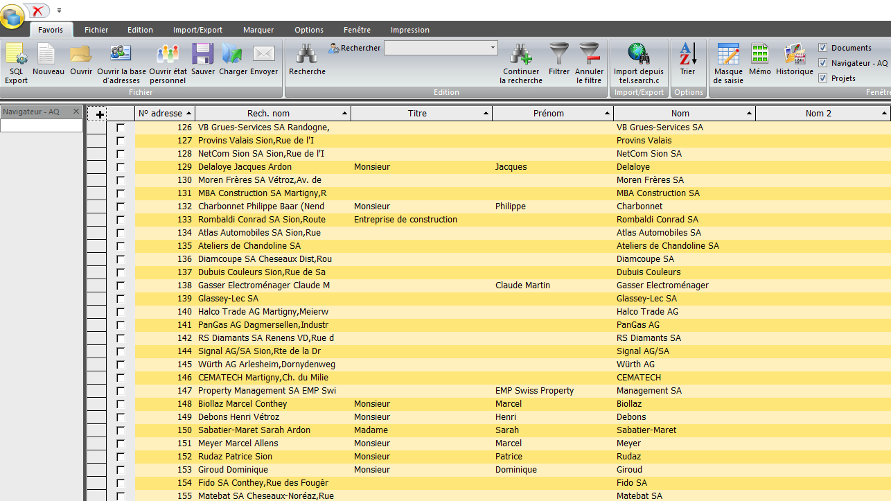 Screenshot logiciel gestion des adresses