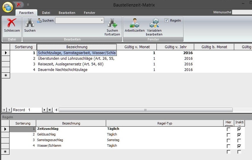 Screenshot Baustellenzeit Matrix