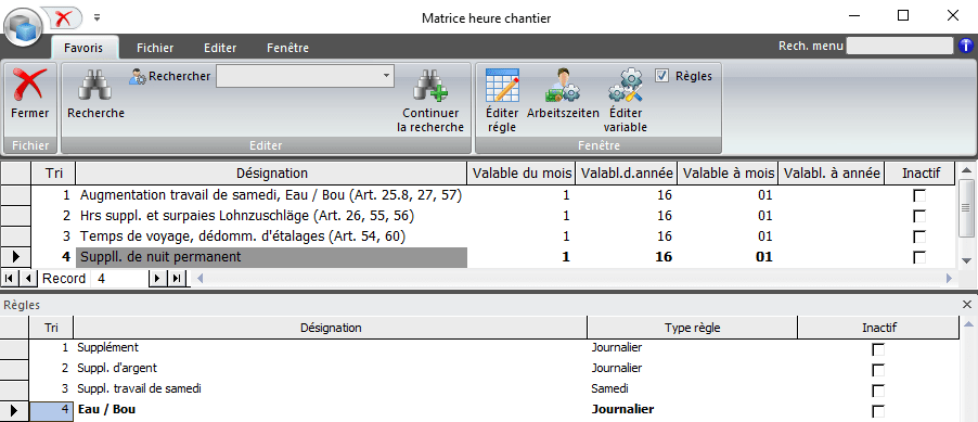 Screenshot matrice heures de chantier