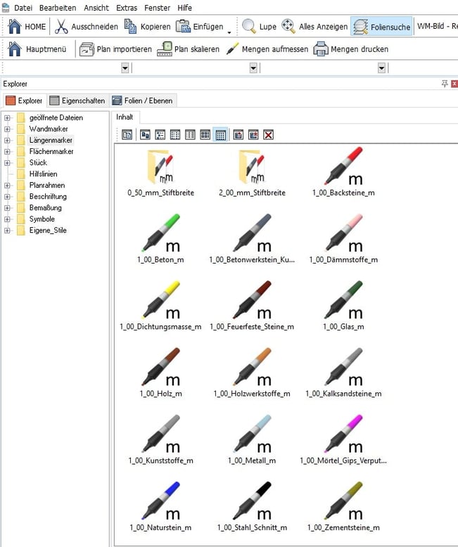Screenshot Software Ausmass Stifte