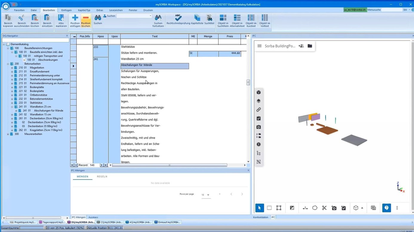 Leistungsverzeichnis Eigentext aus 3D-Modell mit mySORBA erstellen