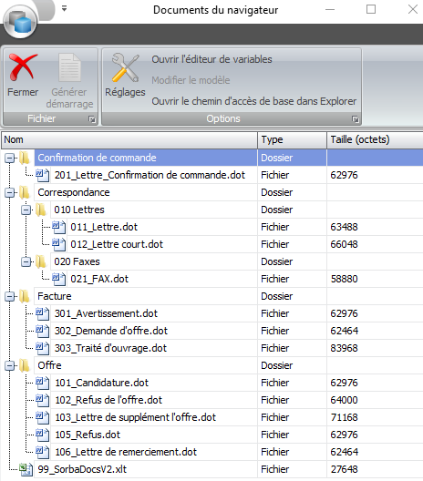 Screenshot modèles documents centraux