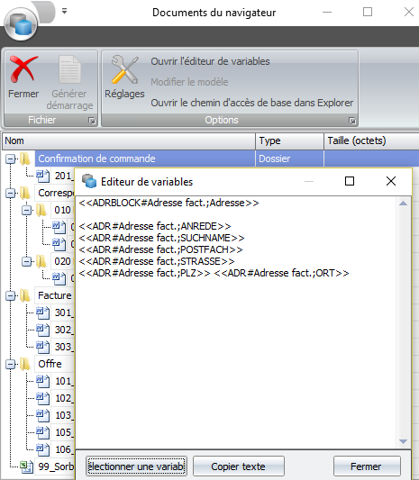 Screenshot créer modèle de document dans le logiciel