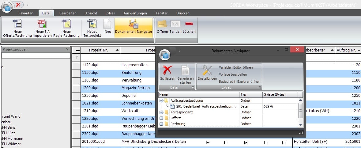 Screenshot Software Dokumentenverwaltung