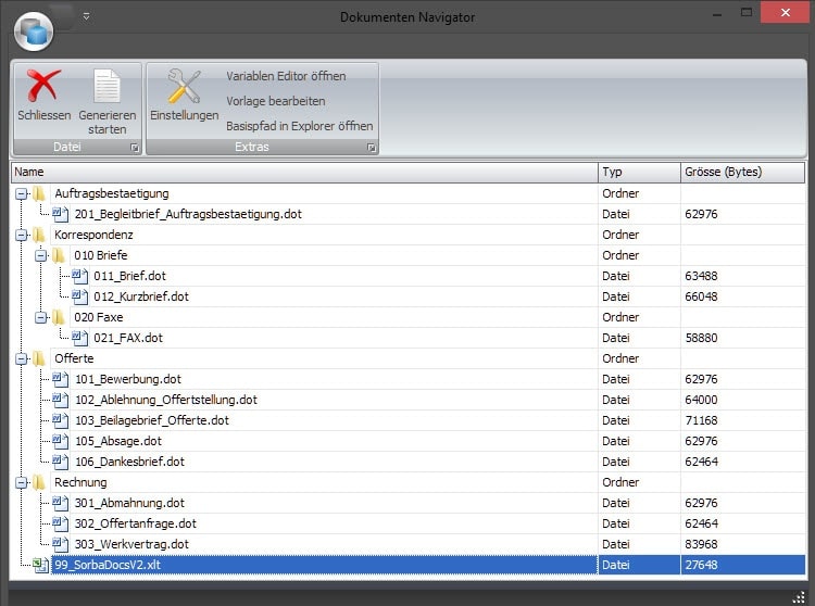 Screenshot Software Zentrale Dokumentenvorlagen