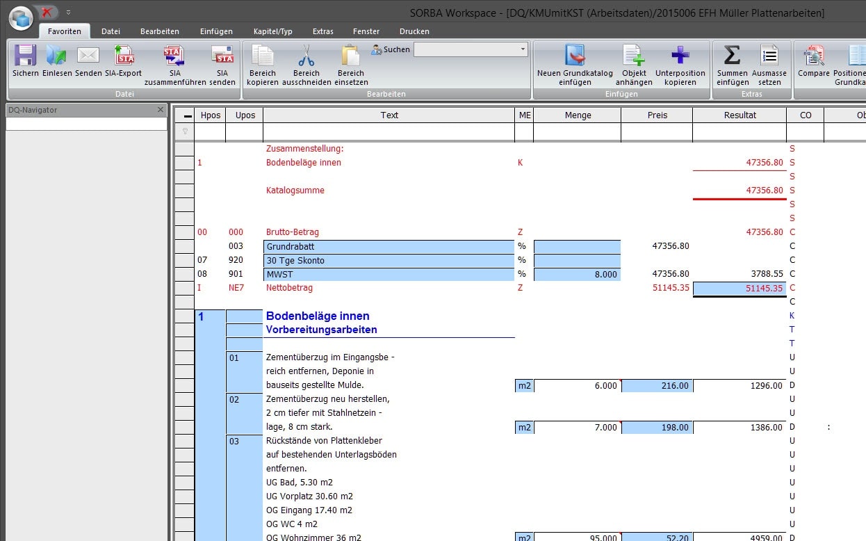 Screenshot Software Eigentext Devis