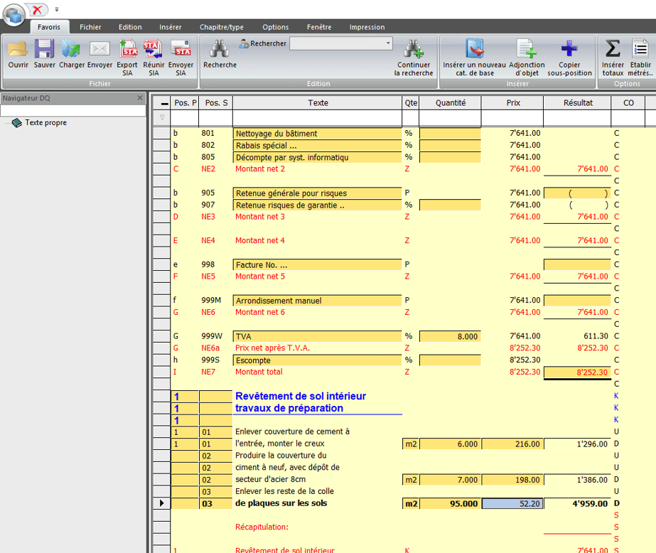 Screenshot logiciel devis avec propre texte