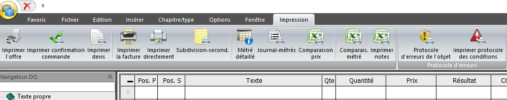 Screenshot logiciel description de prestation