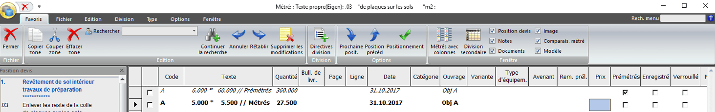 Screenshot logiciel prémetrés