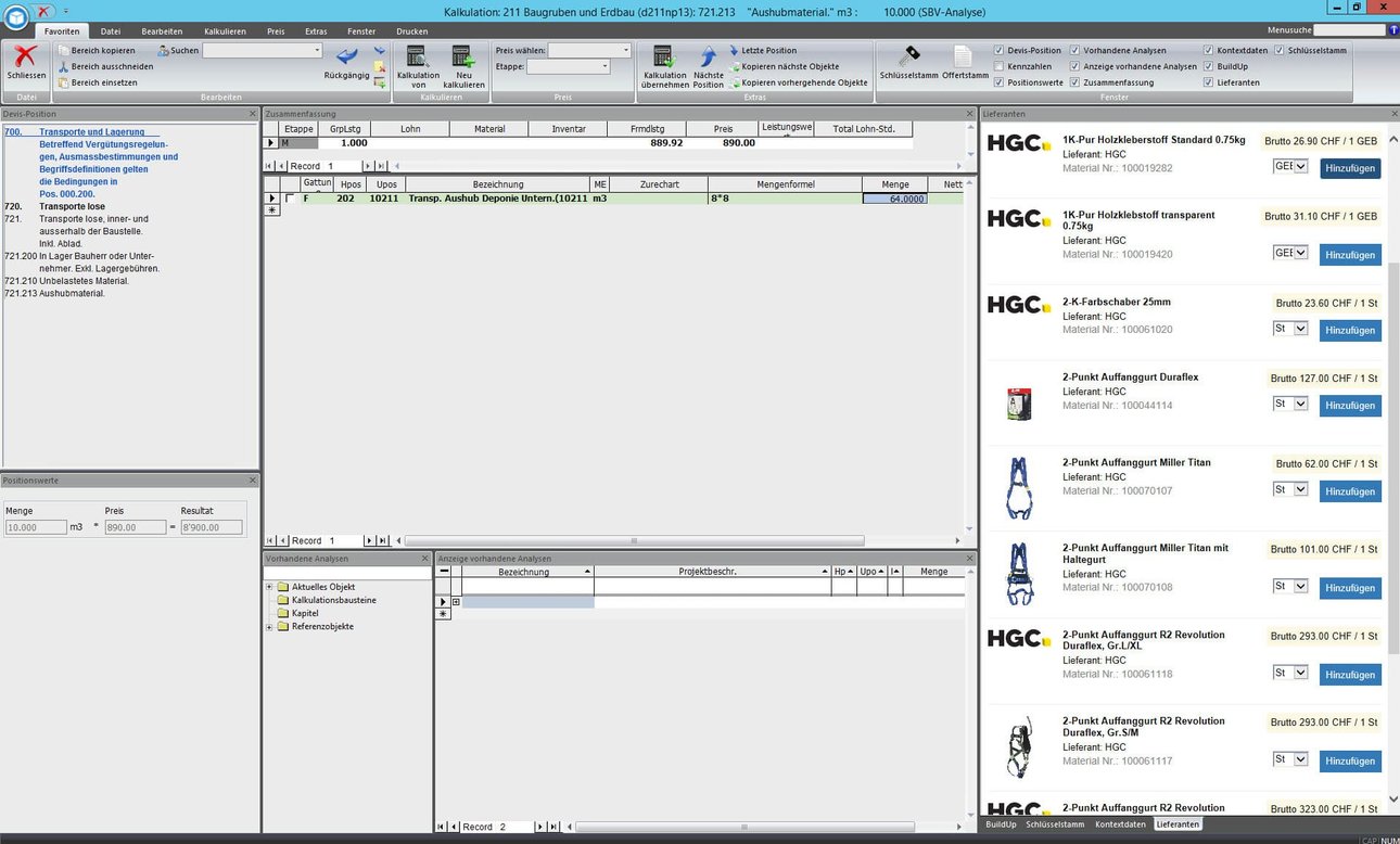 Screenshot Software Einkauf Kalkulation