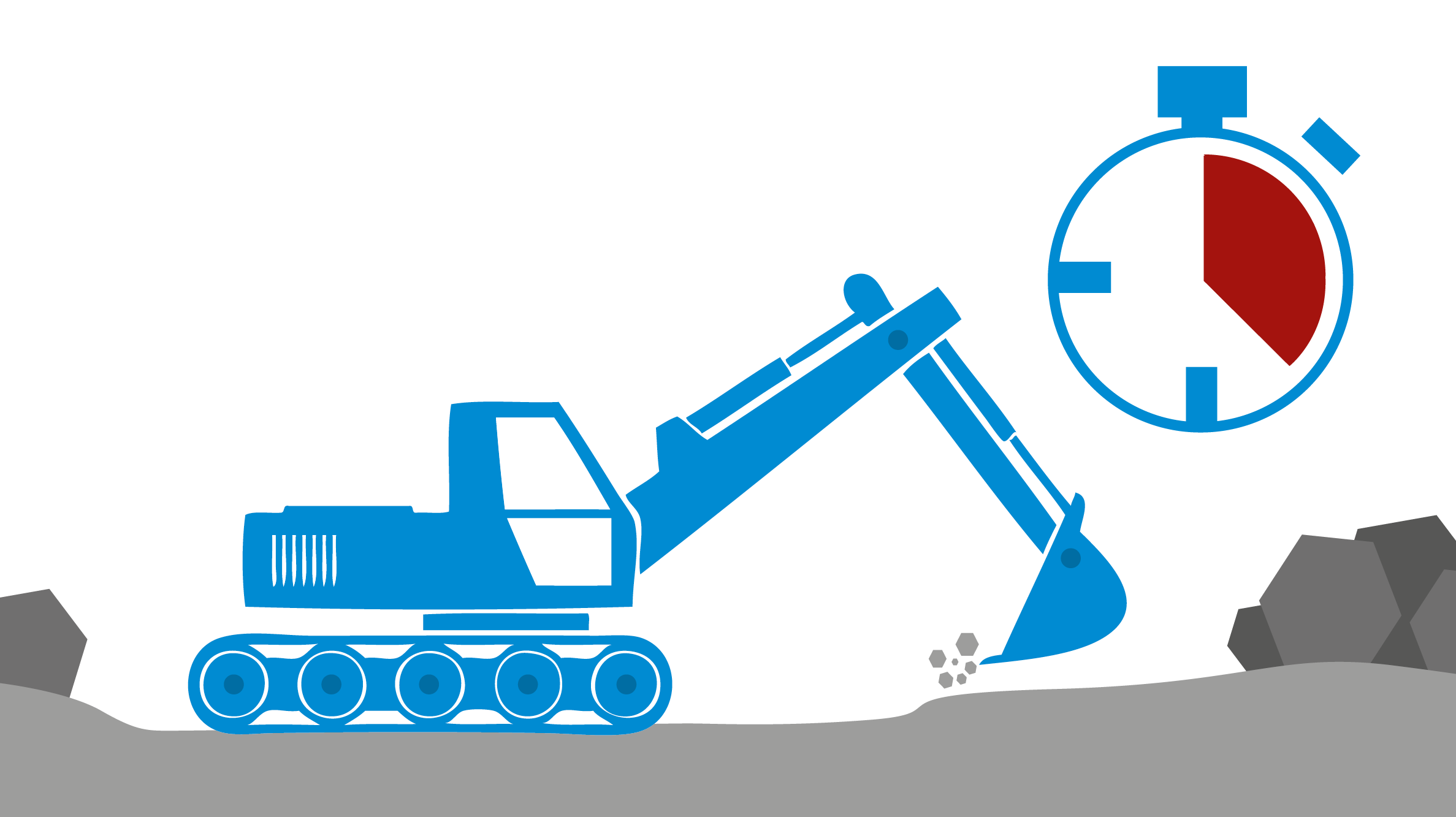 Bagger auf der Baustelle mit Stoppuhr