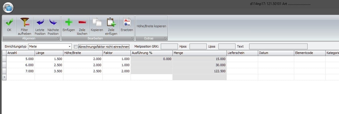 Screenshot Software Gerüstbau Abrechnung