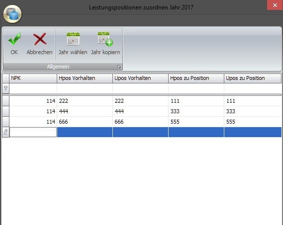 Screenshot Software Leistungspositionen