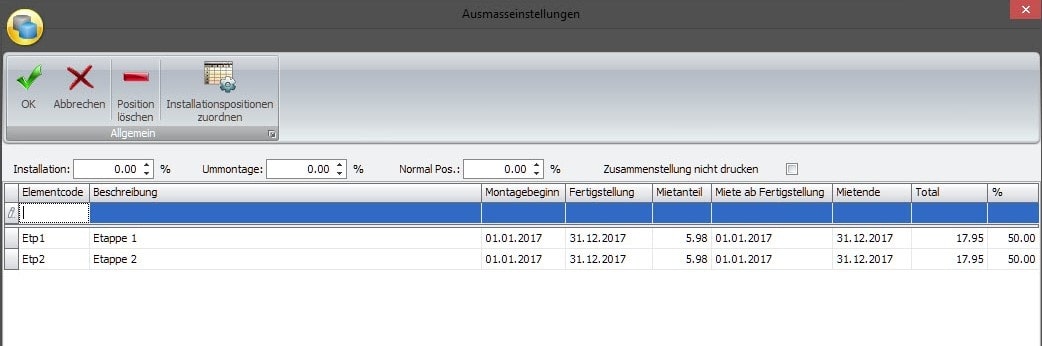 Screenshot Software Ausmasseinstellung