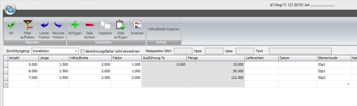 Screenshot Software Gerüstbau Installationsaufwand