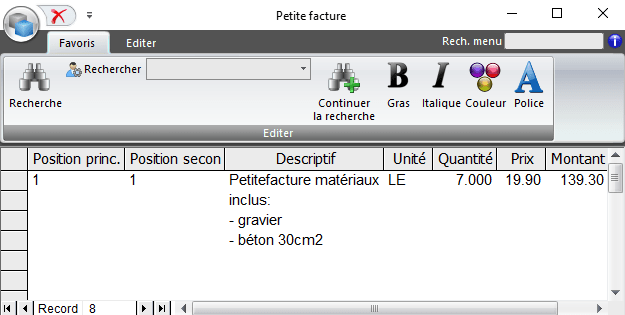 Screenshot logiciel petites factures propre texte