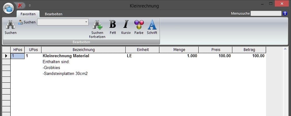 Screenshot Software Kleinrechnung Eigentext