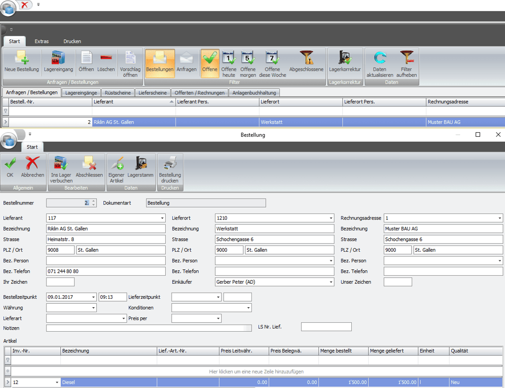 Screenshot Software Ordre d'achat