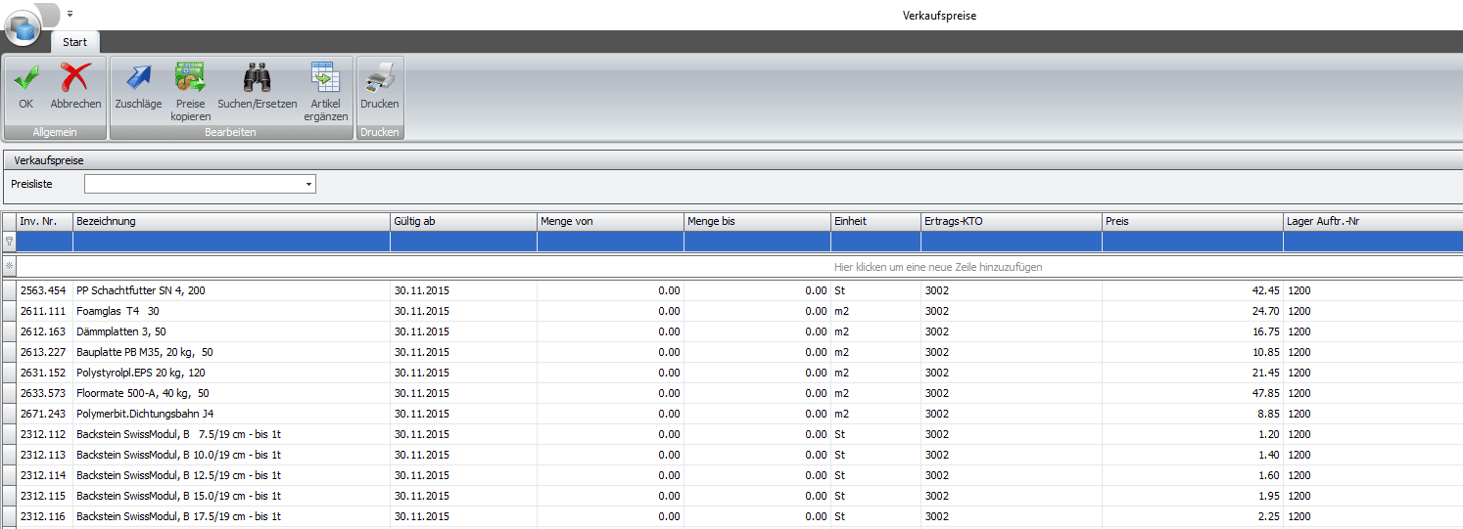 Screenshot Prix de vente