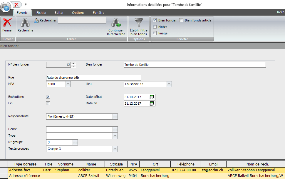Screenshot logiciel informations sur l'immeuble