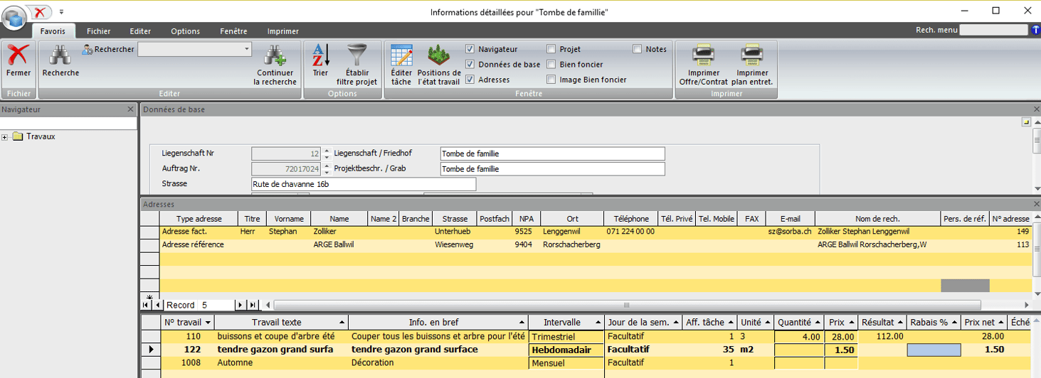 Screenshot logiciel informations sur le projet et l'immeuble