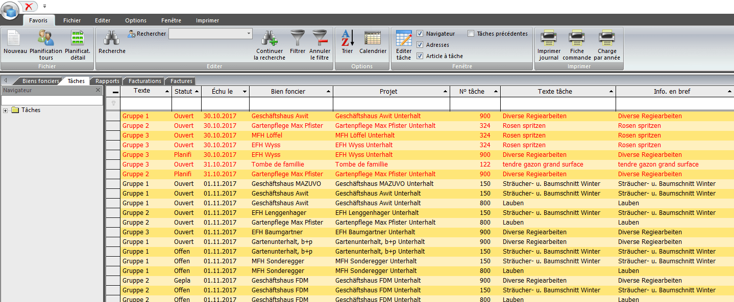 Screenshot logiciel aperçu des tâches par immeuble