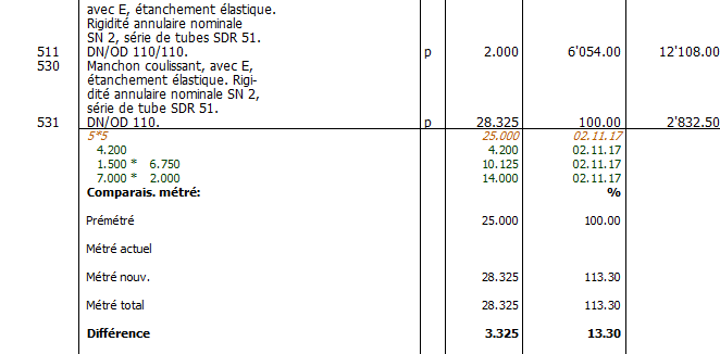 Screenshot saisie des métrés