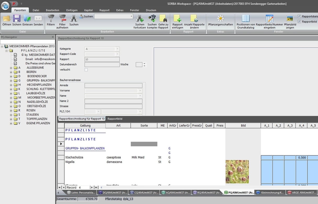 Screenshot Software Pflanzliste
