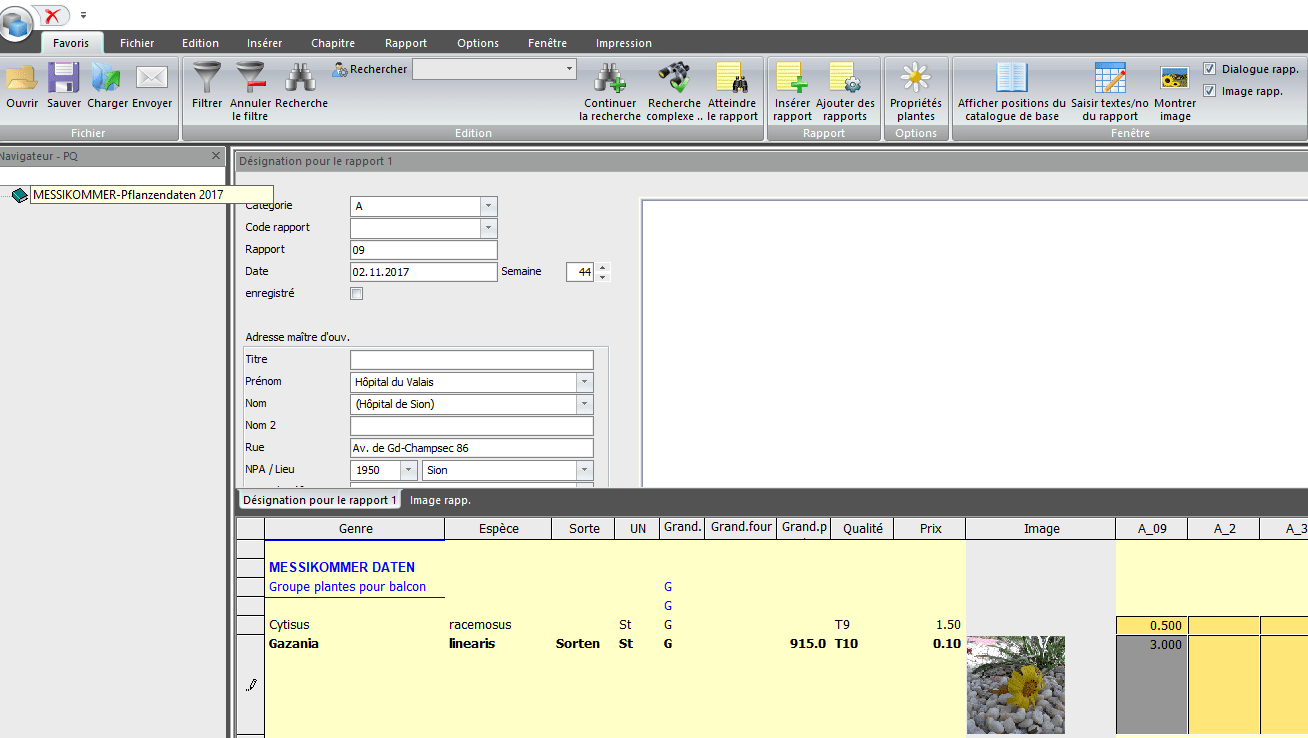 Screenshot logiciel liste des plantes