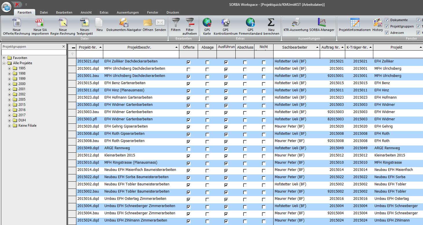 Screenshot Projektverwaltung Software