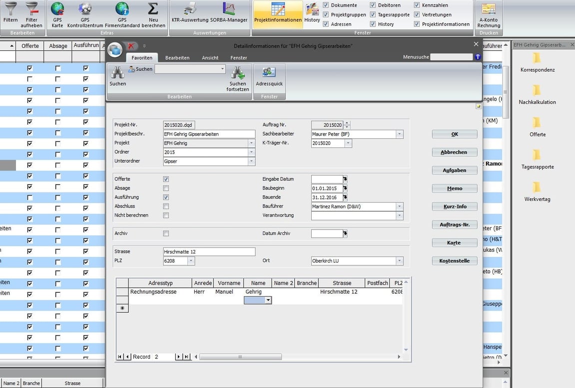 Screenshot Definition Projekteigenschaften