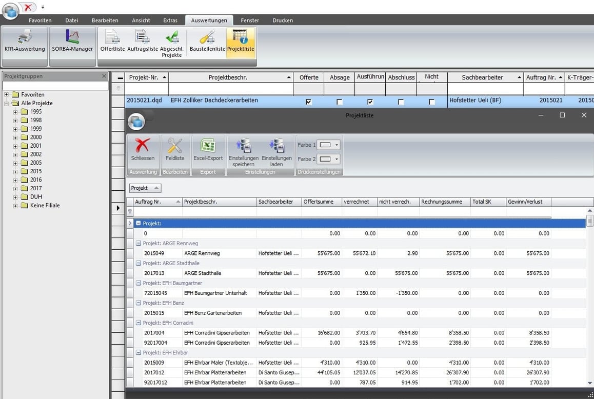 Screenshot Software individuelle Auswertungen