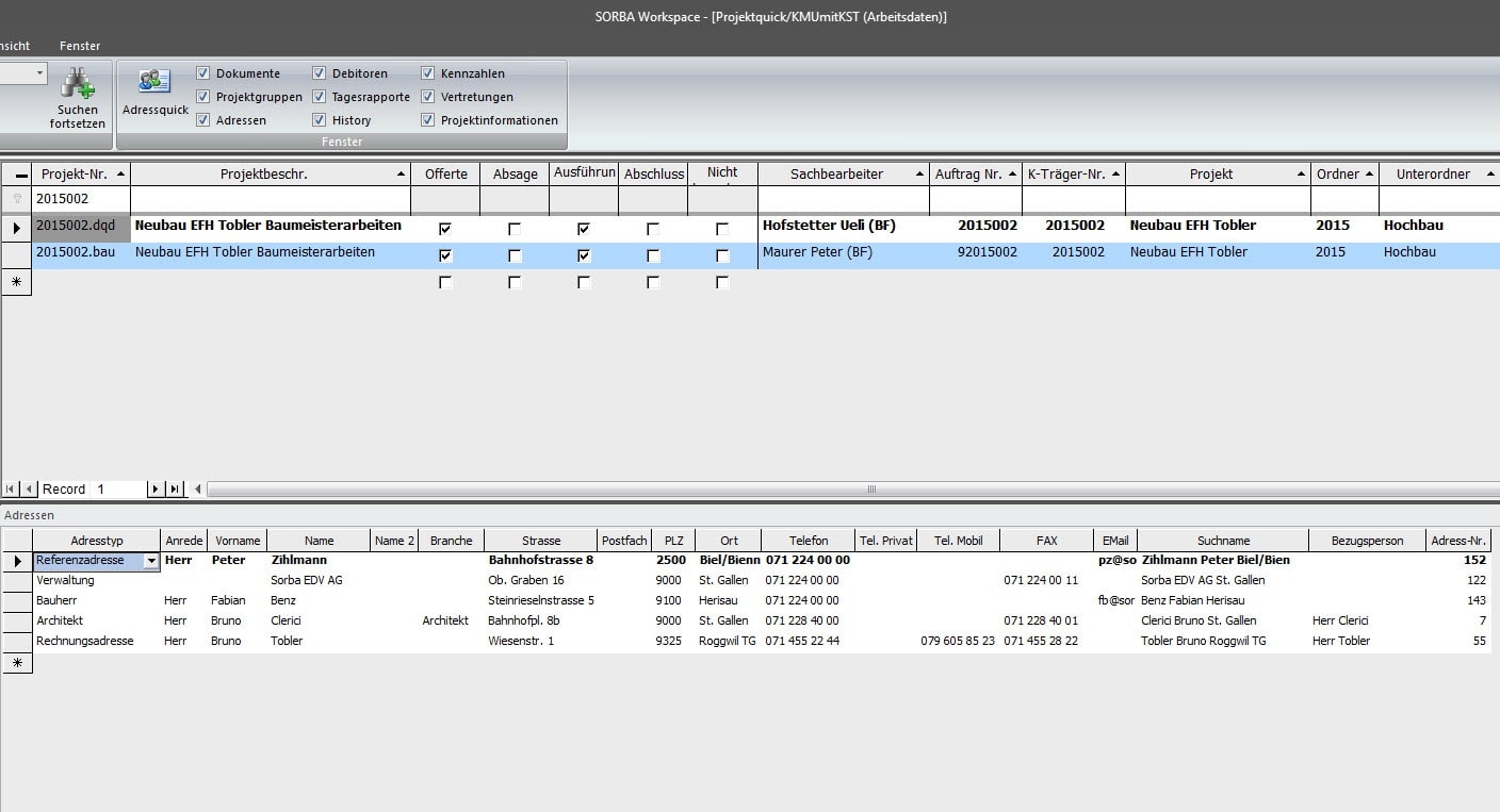 Screenshot Adressen und Bezugspersonen Software
