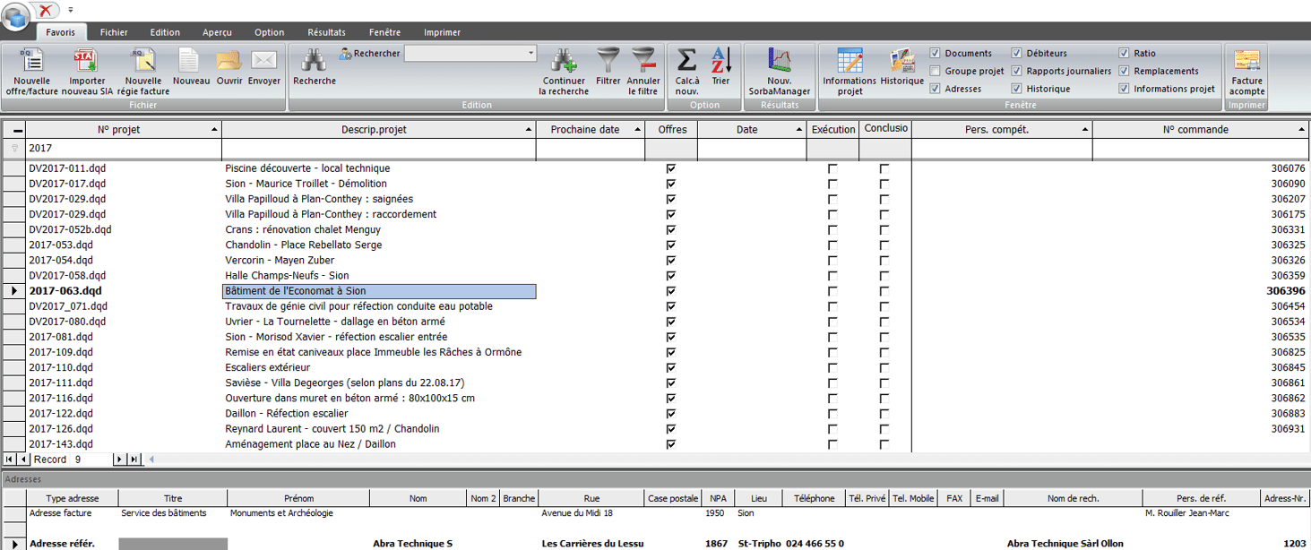 Screenshot logiciel personnes de références et adresses