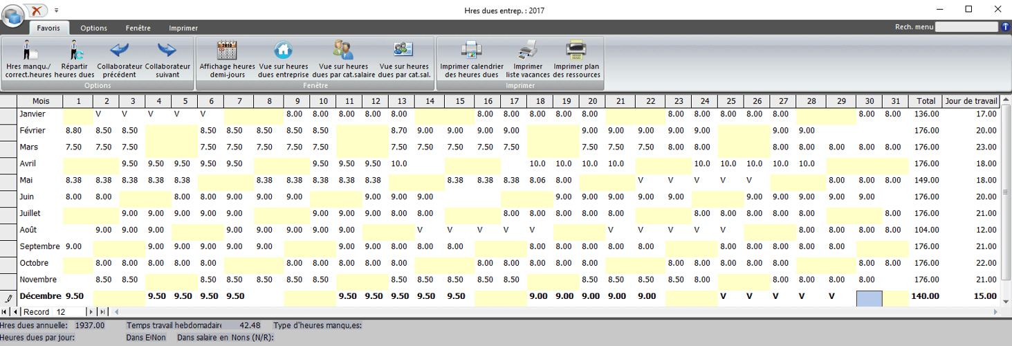 Screenshot fenêtre heures dues