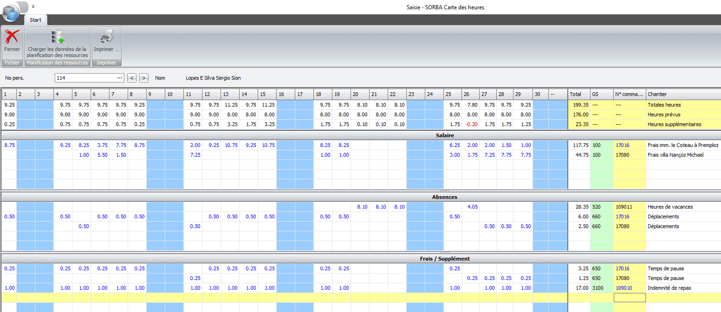 Screenshot saisie des heures effectives