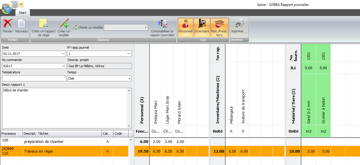 screenshot vue d'ensemble du rapport journalier