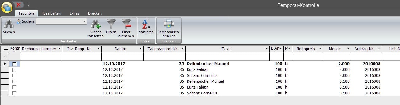 Screenshot contrôle des temporaires