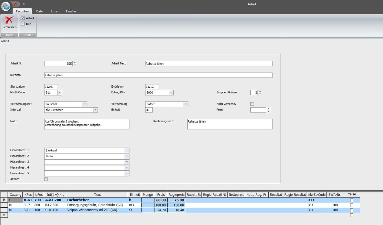 Screenshot Planung der Unterhaltsaufgaben