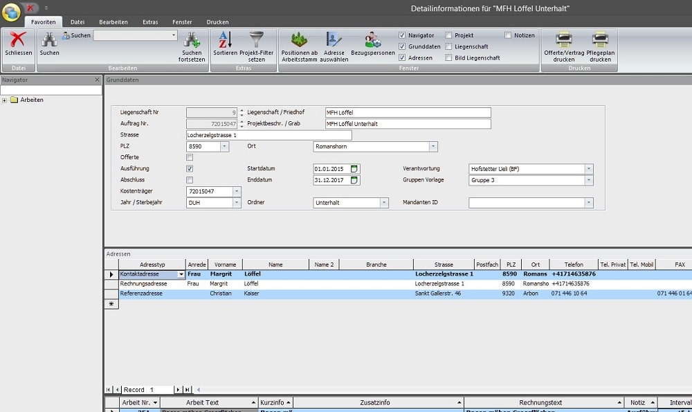 Screenshot Detailinformationen Projekt