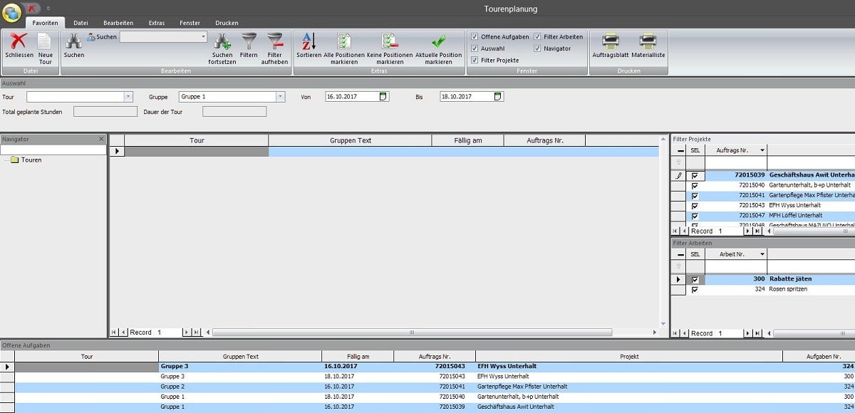 Screenshot Tourenplanung