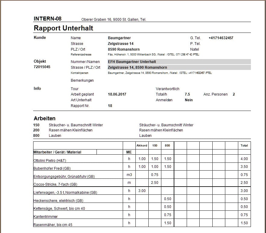 Screenshot Unterhaltsrapport