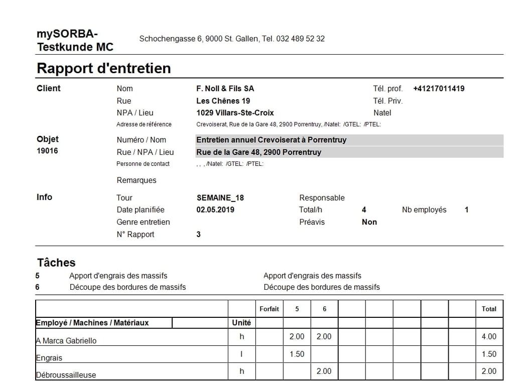 Screenshot rapport d'entretien